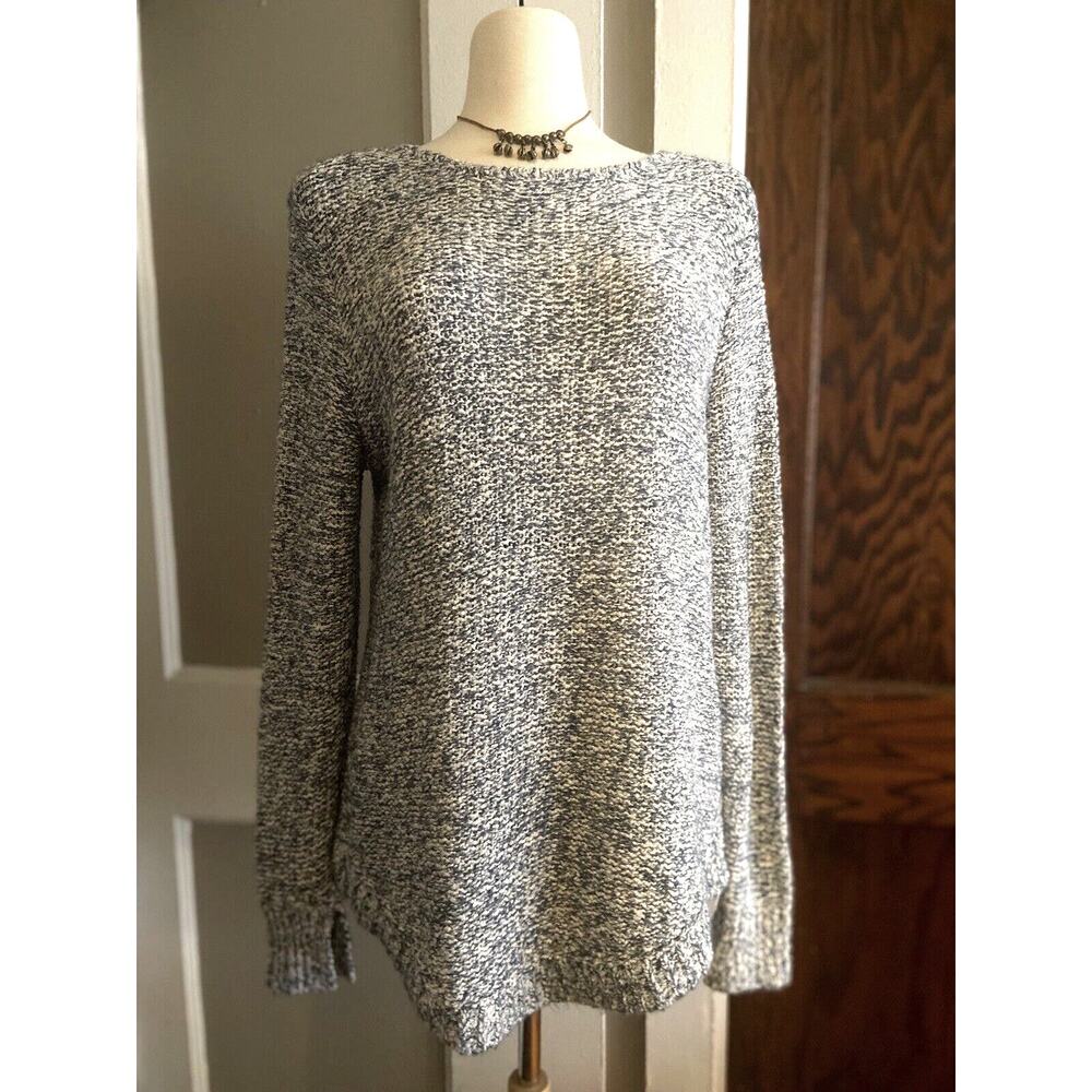 LOFT Blue/White Scoop Neck Cable Knit Pullover Sweater sz Large